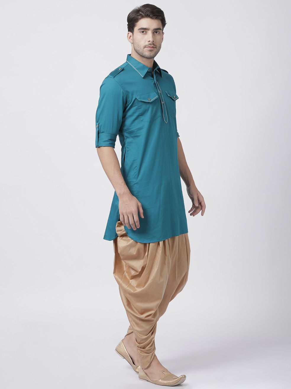 mens dark green cotton blend pathani suit set159