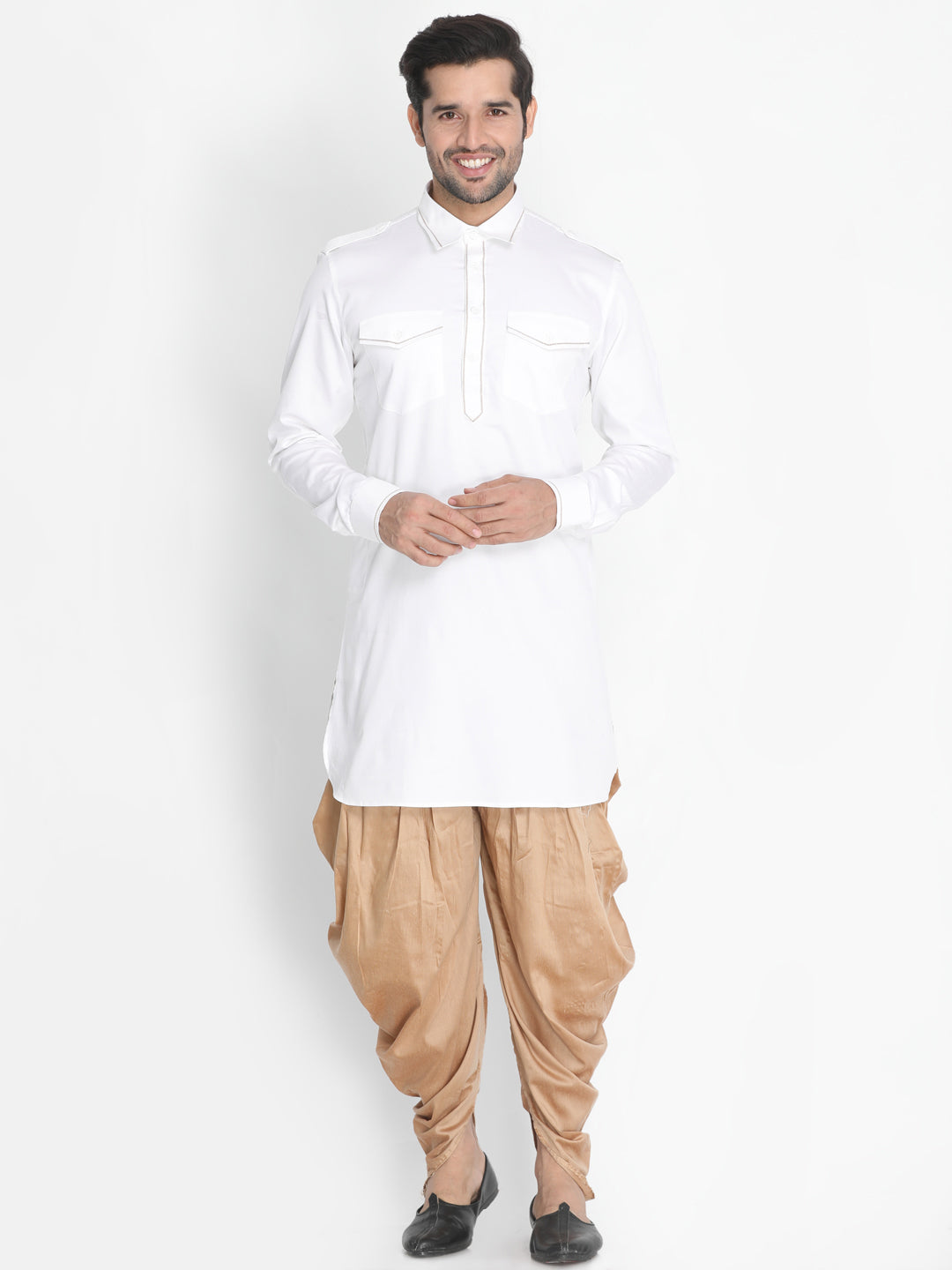 Vastramay Men's White Cotton Blend Kurta