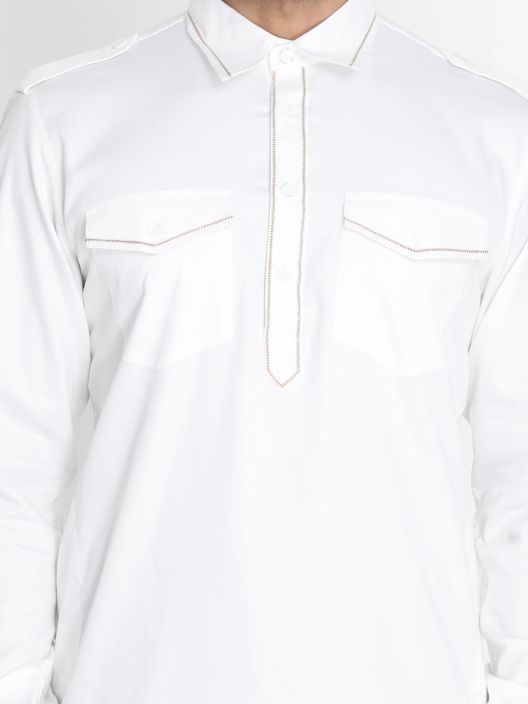 Vastramay Men's White Cotton Blend Kurta