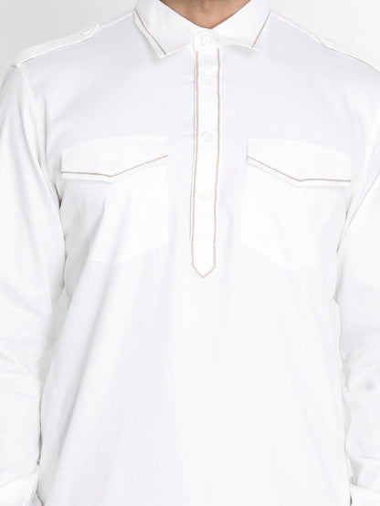 Vastramay Men's White Cotton Blend Kurta