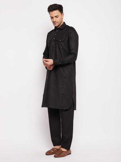 VASTRAMAY Men's Black Pathani Suit Set