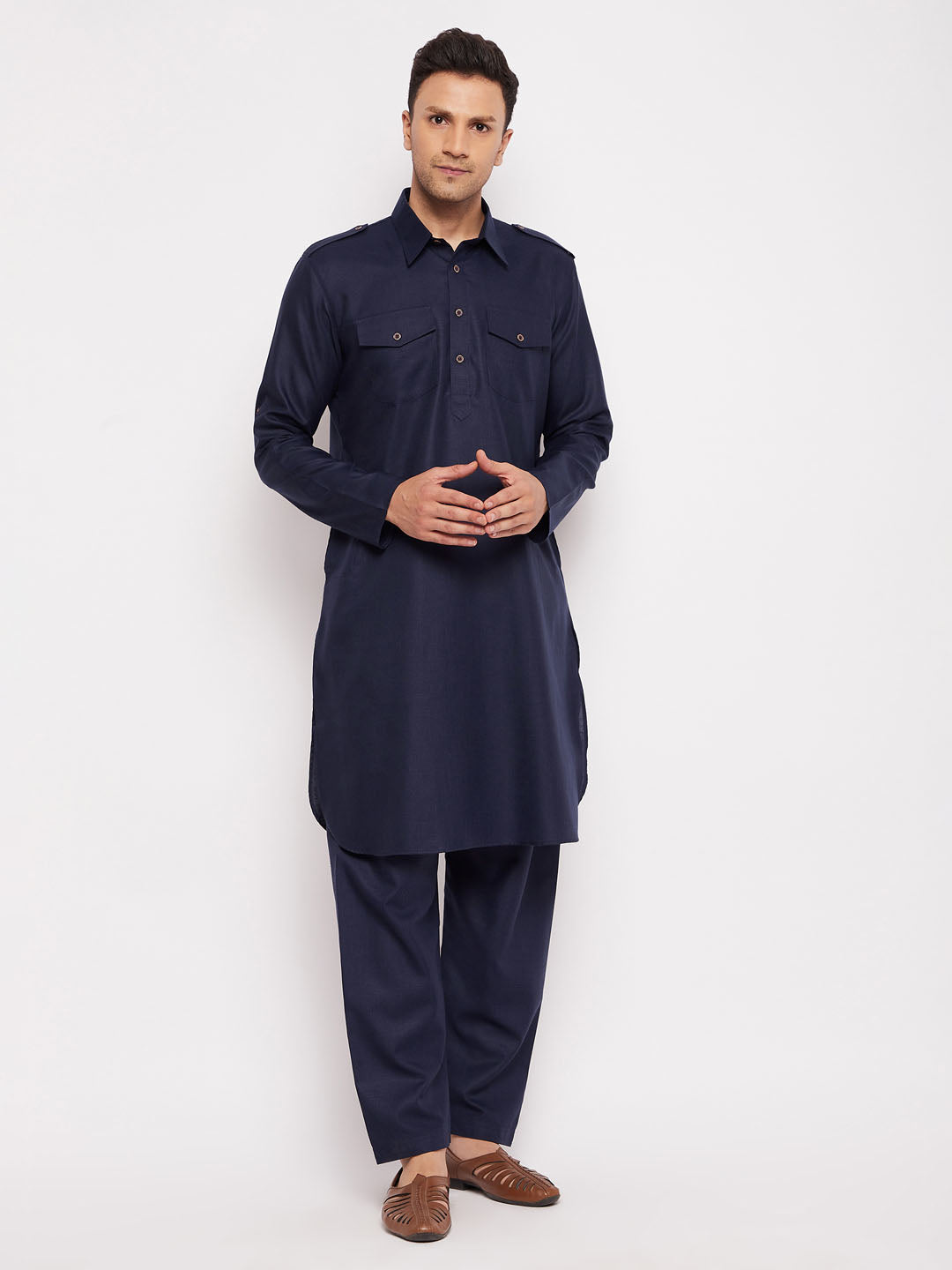 VASTRAMAY Men's Blue Pathani Suit Set