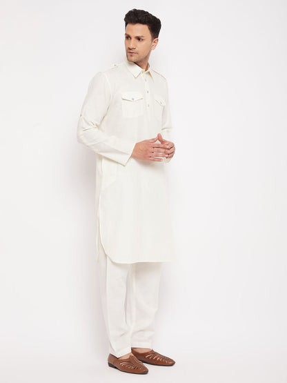 VASTRAMAY Men's Cream Pathani Suit Set