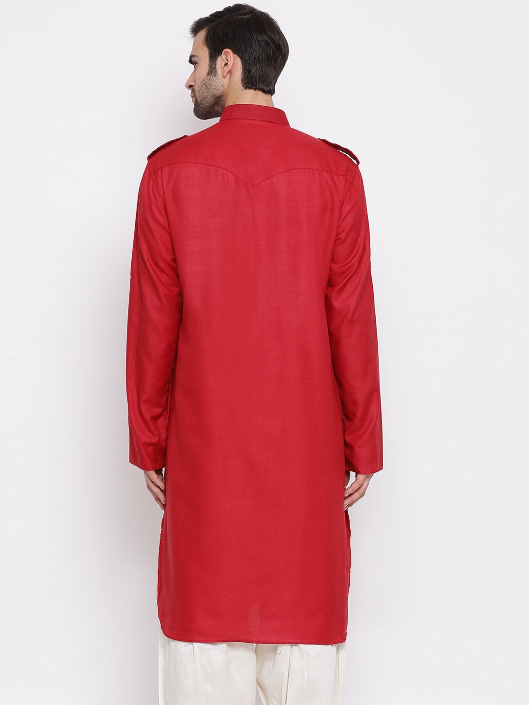 Vastramay Men's Maroon Cotton Blend Pathani Style Kurta