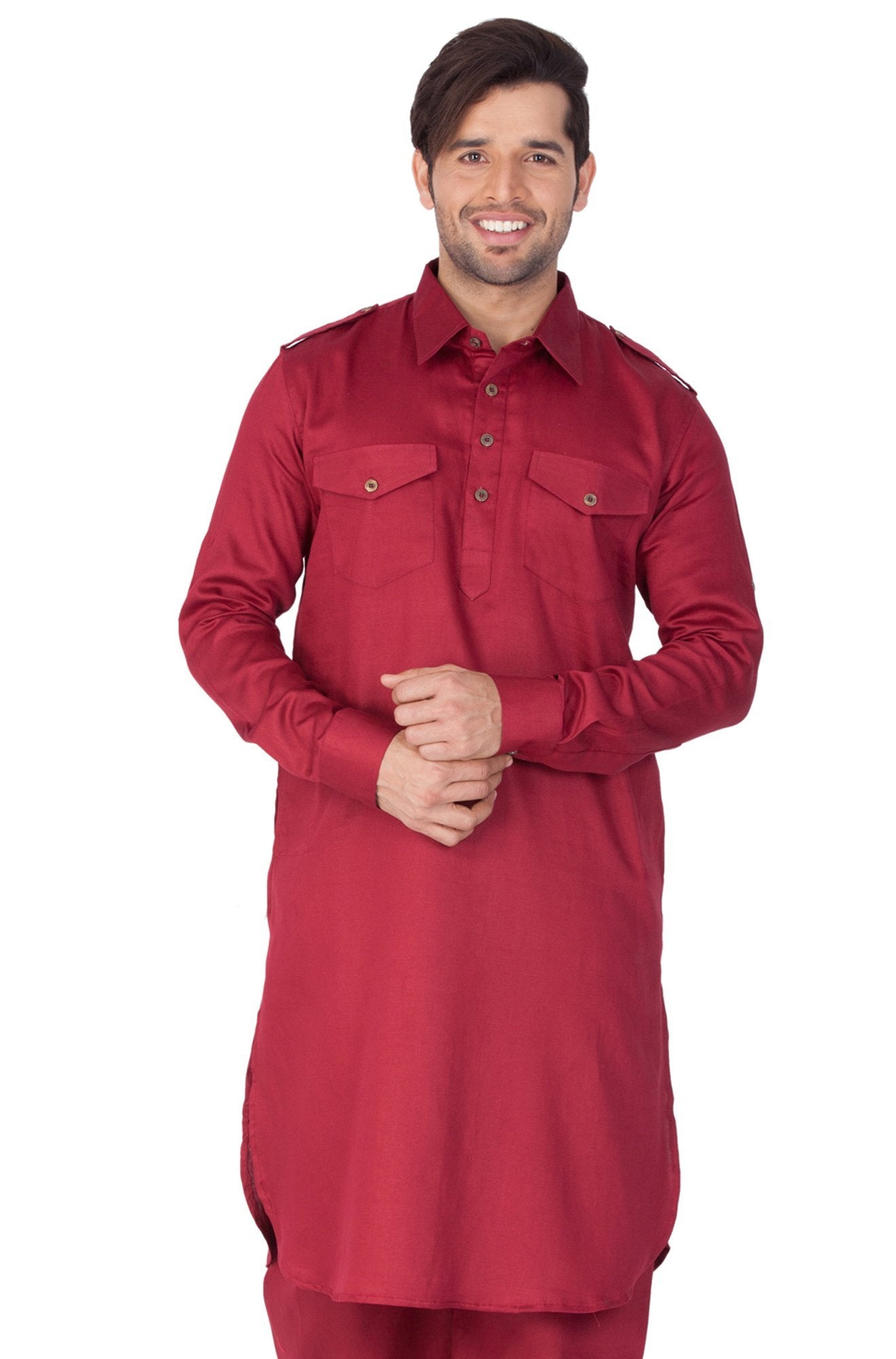 mens maroon cotton pathani suit set1422