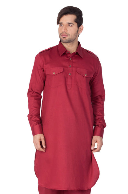 mens maroon cotton pathani suit set1422