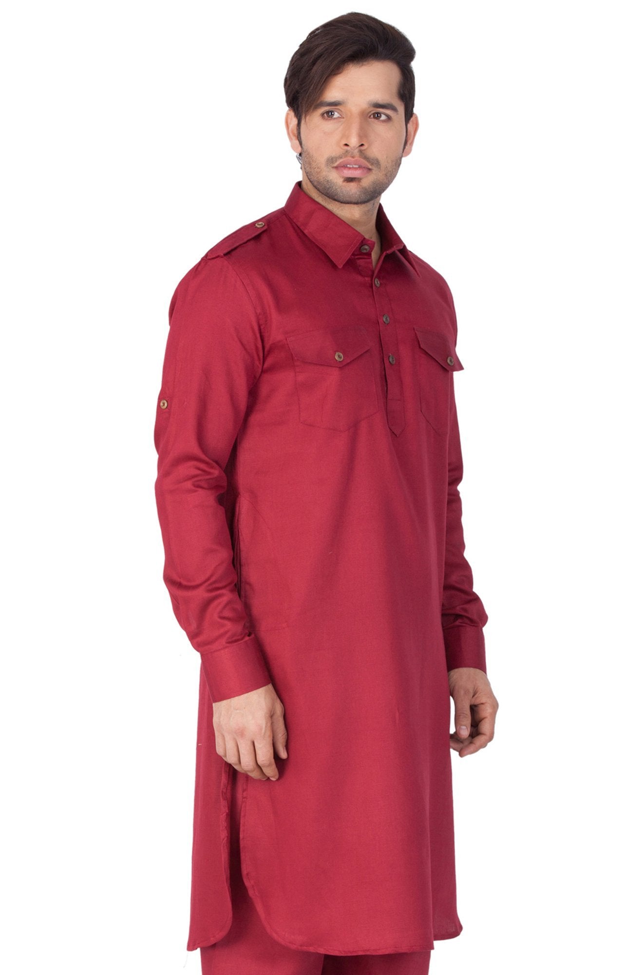 mens maroon cotton pathani suit set1422