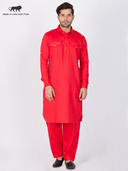 Vastramay Men's Red Pathani Suit Set