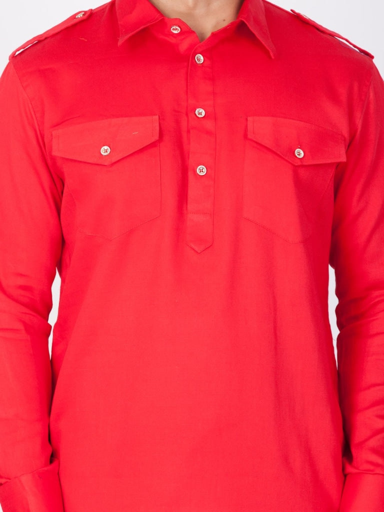 Vastramay Men's Red Pathani Suit Set