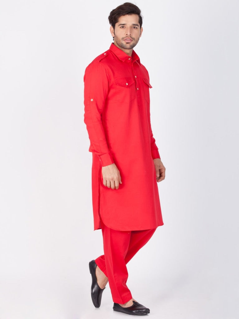 Vastramay Men's Red Pathani Suit Set