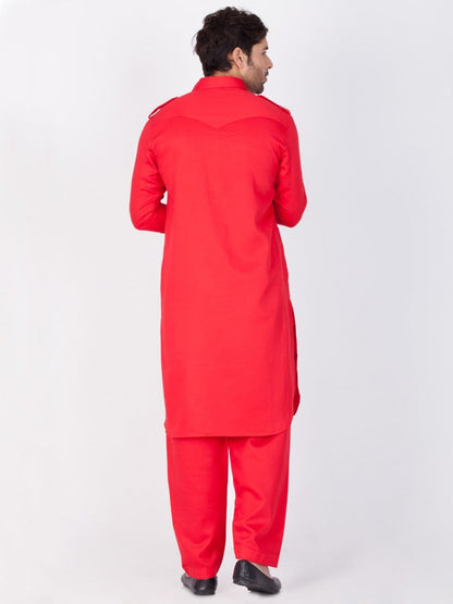 Vastramay Men's Red Pathani Suit Set