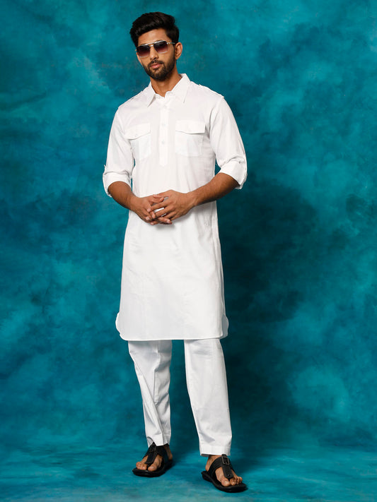 Vastramay Men's White Pathani Suit Set