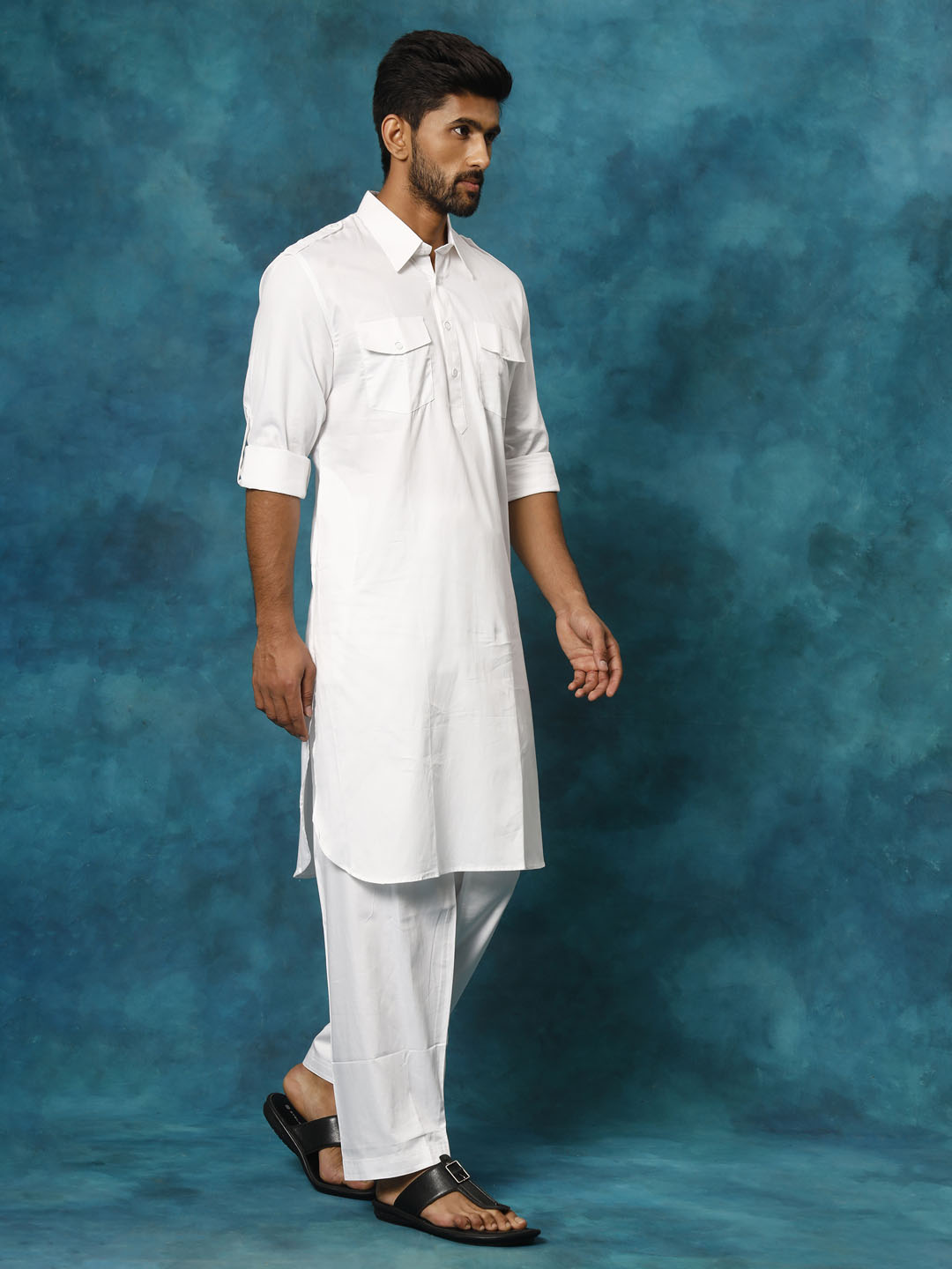 Vastramay Men's White Pathani Suit Set