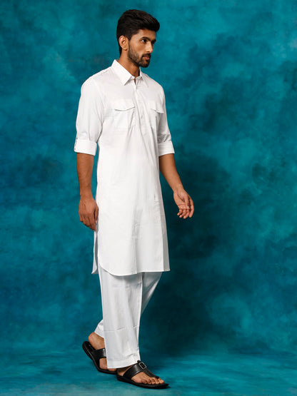 Vastramay Men's White Pathani Suit Set