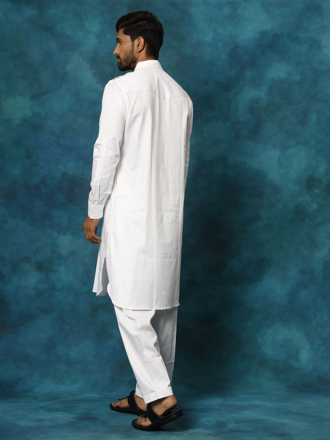 Vastramay Men's White Pathani Suit Set