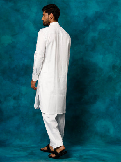 Vastramay Men's White Pathani Suit Set