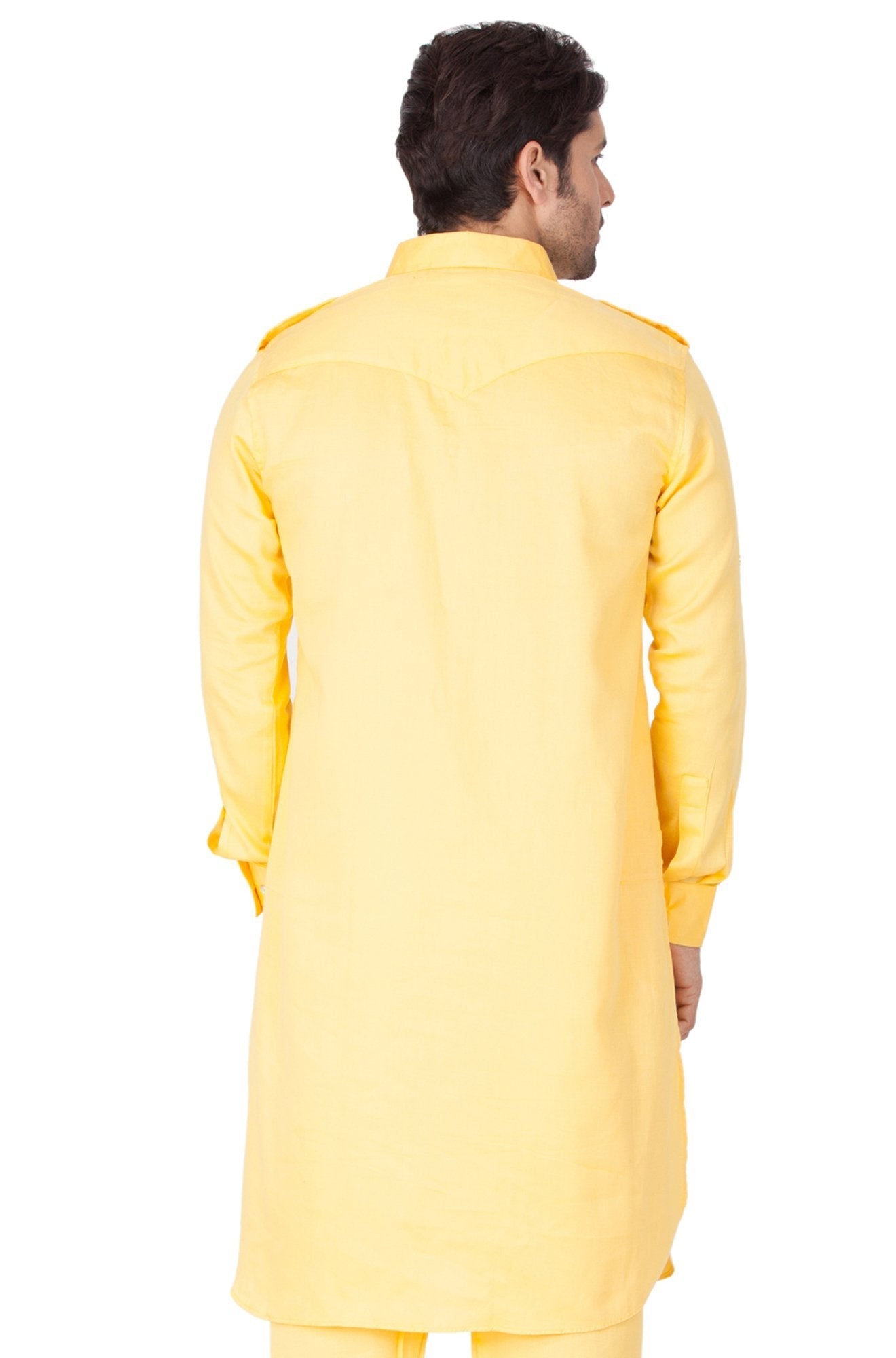 mens yellow cotton pathani suit set1419