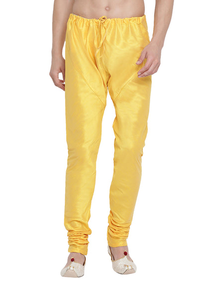 Vastramay Men's Yellow Cotton Silk Blend Pyjama