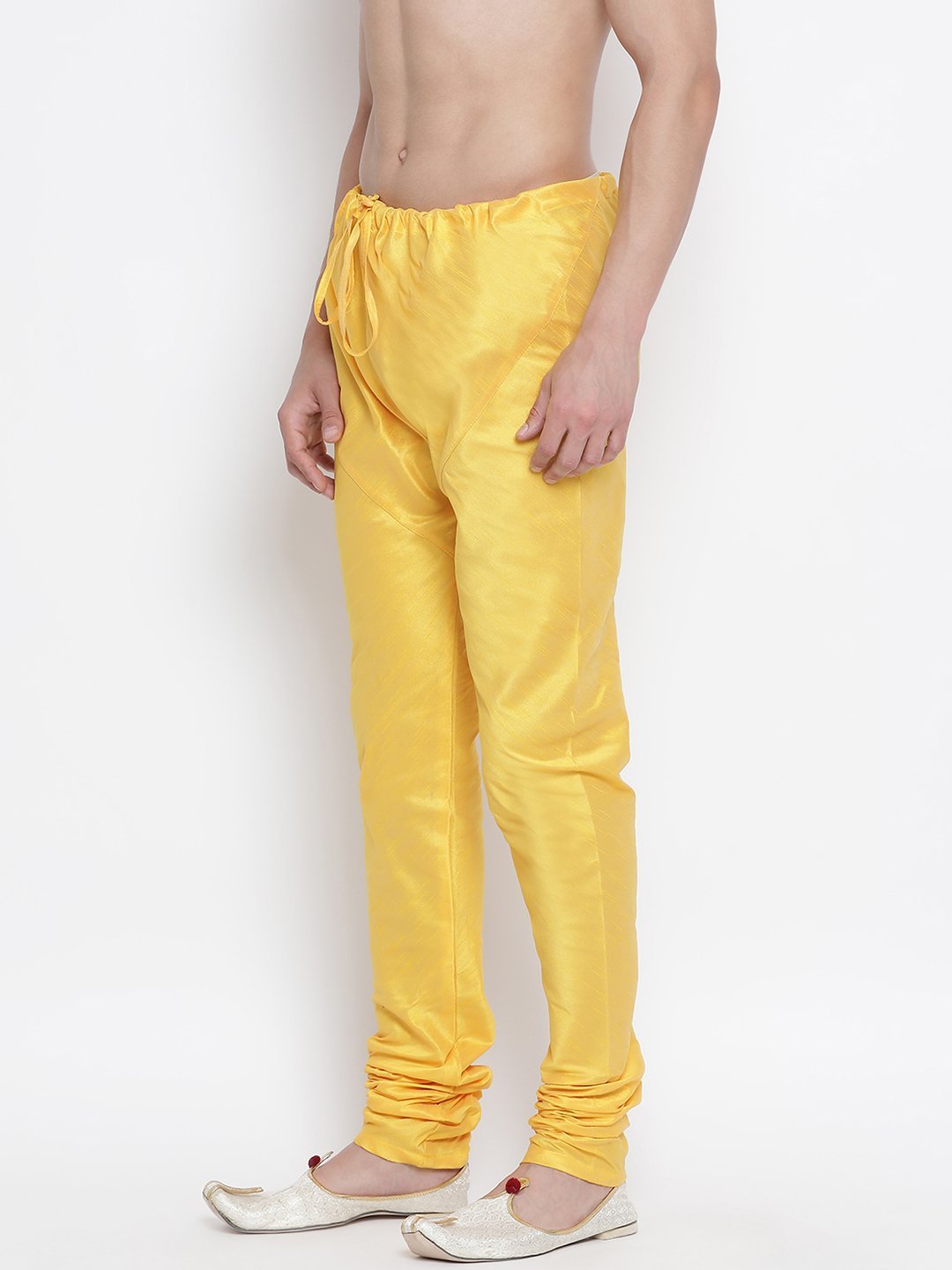 Vastramay Men's Yellow Cotton Silk Blend Pyjama