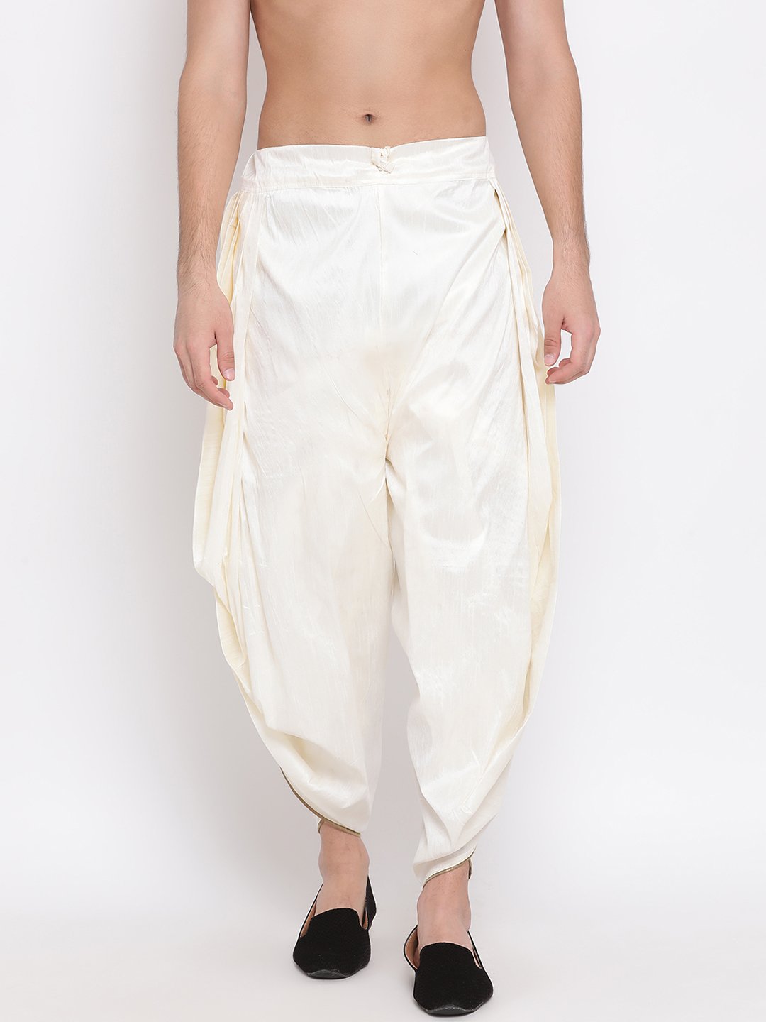 Vastramay Men's Cream Silk Blend Dhoti Pant