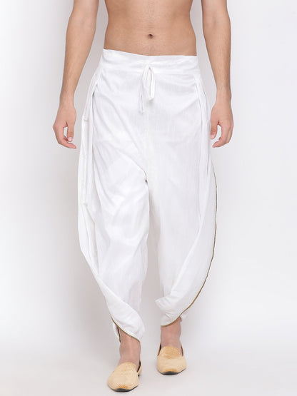 Vastramay Men's White Silk Blend Dhoti Pant