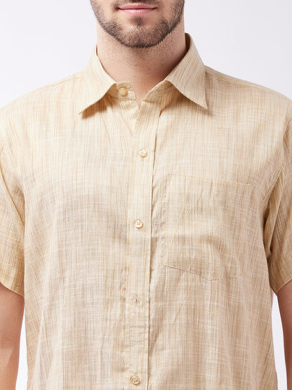 Vastramay  Men's Beige Cotton Blend Ethnic Shirt