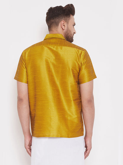 Vastramay Men's Mustard Silk Blend Ethnic Shirt