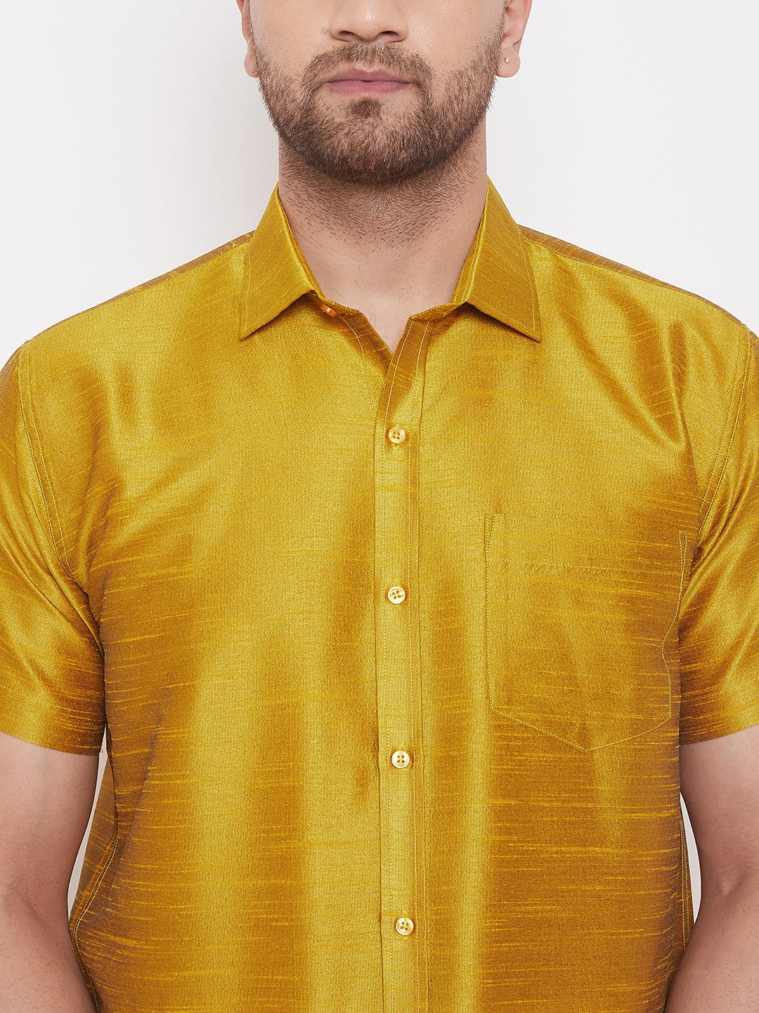 Vastramay Men's Mustard Silk Blend Ethnic Shirt