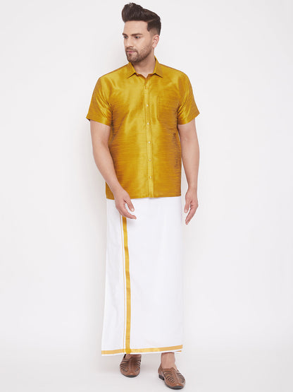 Vastramay Men's Mustard Silk Blend Ethnic Shirt