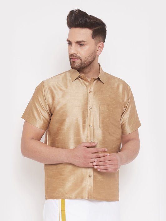 Vastramay Vastramay Men's Gold Silk Blend Ethnic Shirt