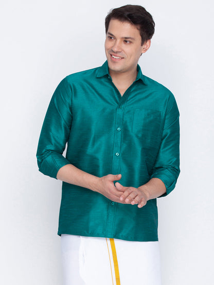 Vastramay Vastramay Men's Green Silk Blend Ethnic Shirt