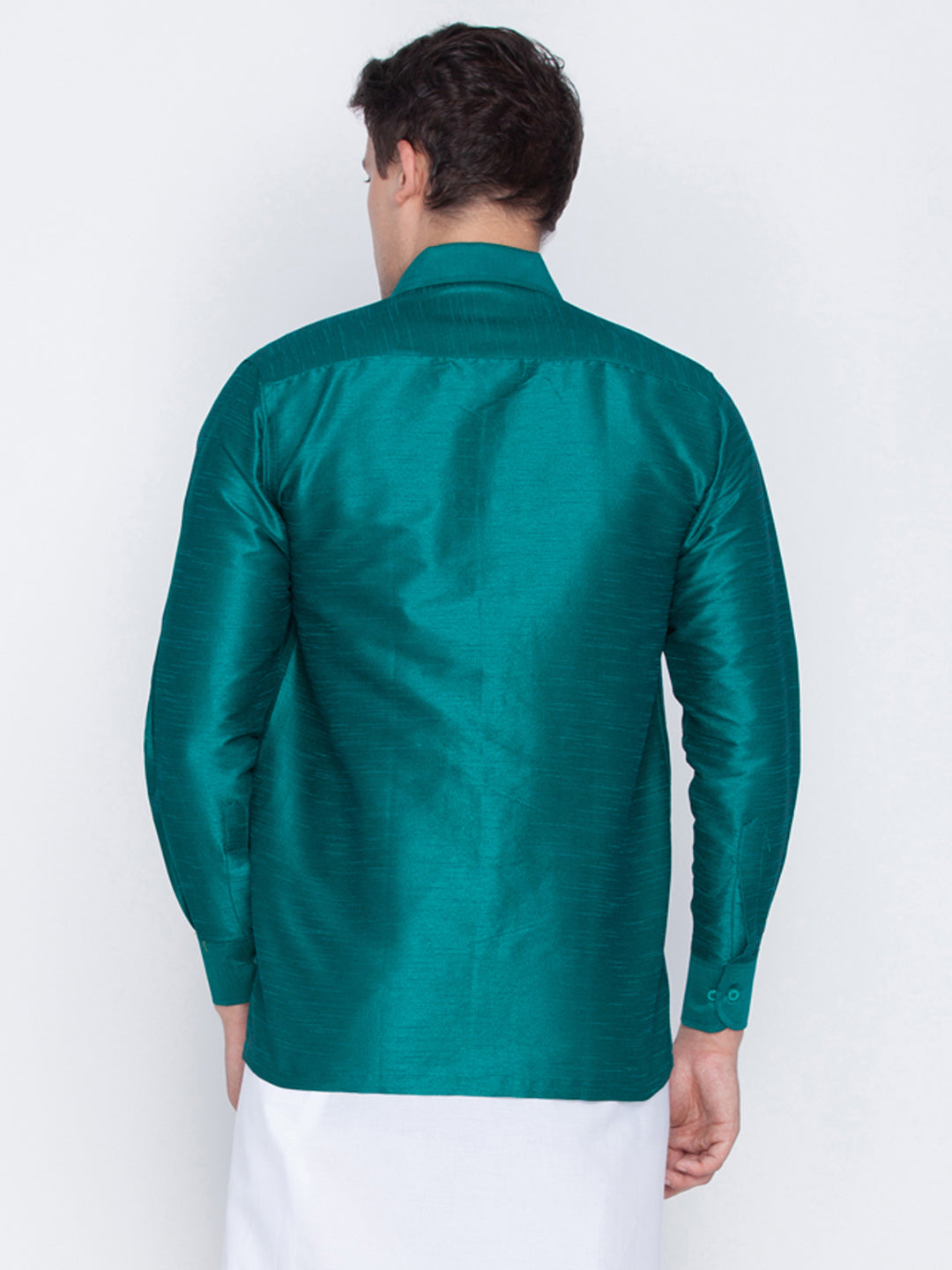 Vastramay Men's Green Silk Blend Ethnic Shirt