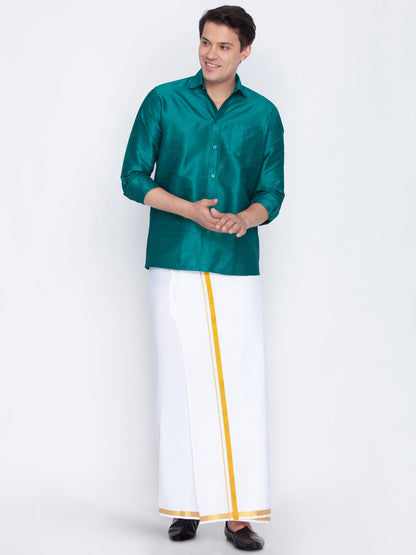 Vastramay Men's Green Silk Blend Ethnic Shirt