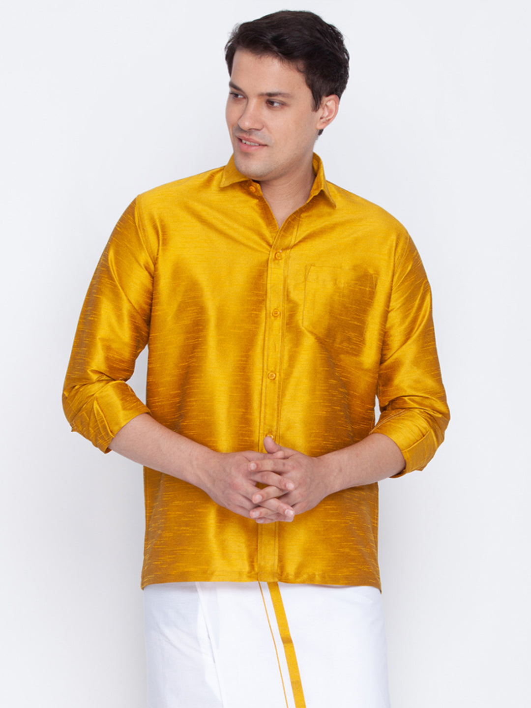 Vastramay Vastramay Men's Mustard Silk Blend Ethnic Shirt