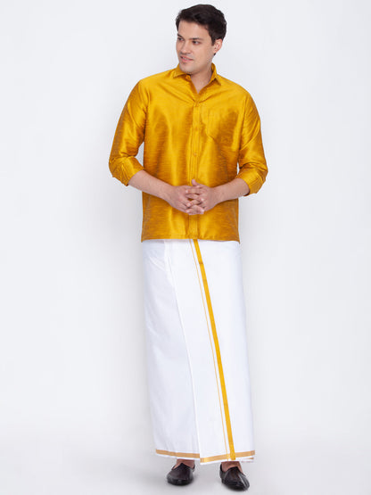 Vastramay Men's Mustard Silk Blend Ethnic Shirt