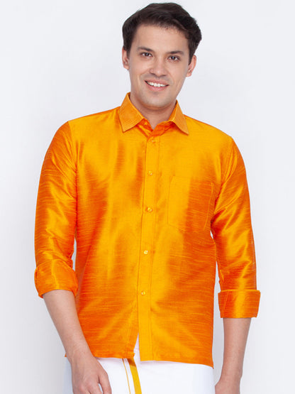 Vastramay Vastramay Men's Orange Silk Blend Ethnic Shirt