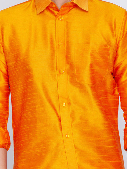 Vastramay Men's Orange Silk Blend Ethnic Shirt