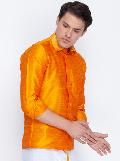 Vastramay Men's Orange Silk Blend Ethnic Shirt