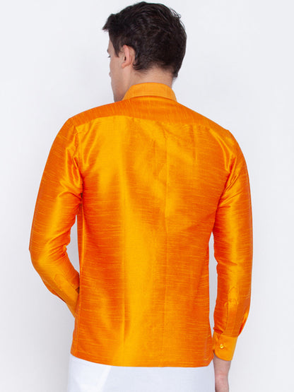 Vastramay Men's Orange Silk Blend Ethnic Shirt