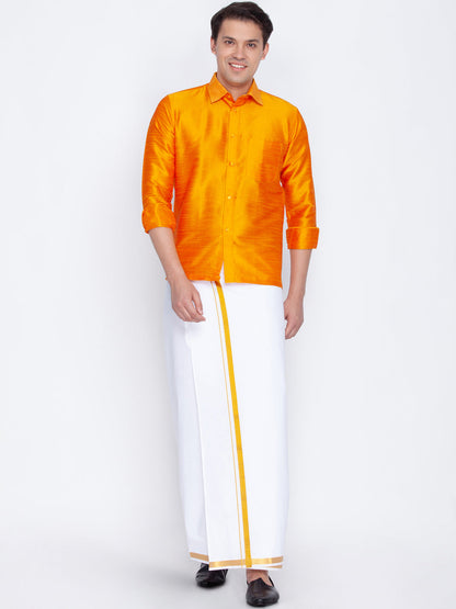 Vastramay Men's Orange Silk Blend Ethnic Shirt