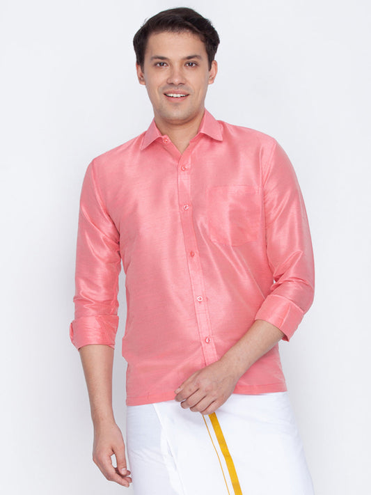 Vastramay Vastramay Men's Pink Silk Blend Ethnic Shirt