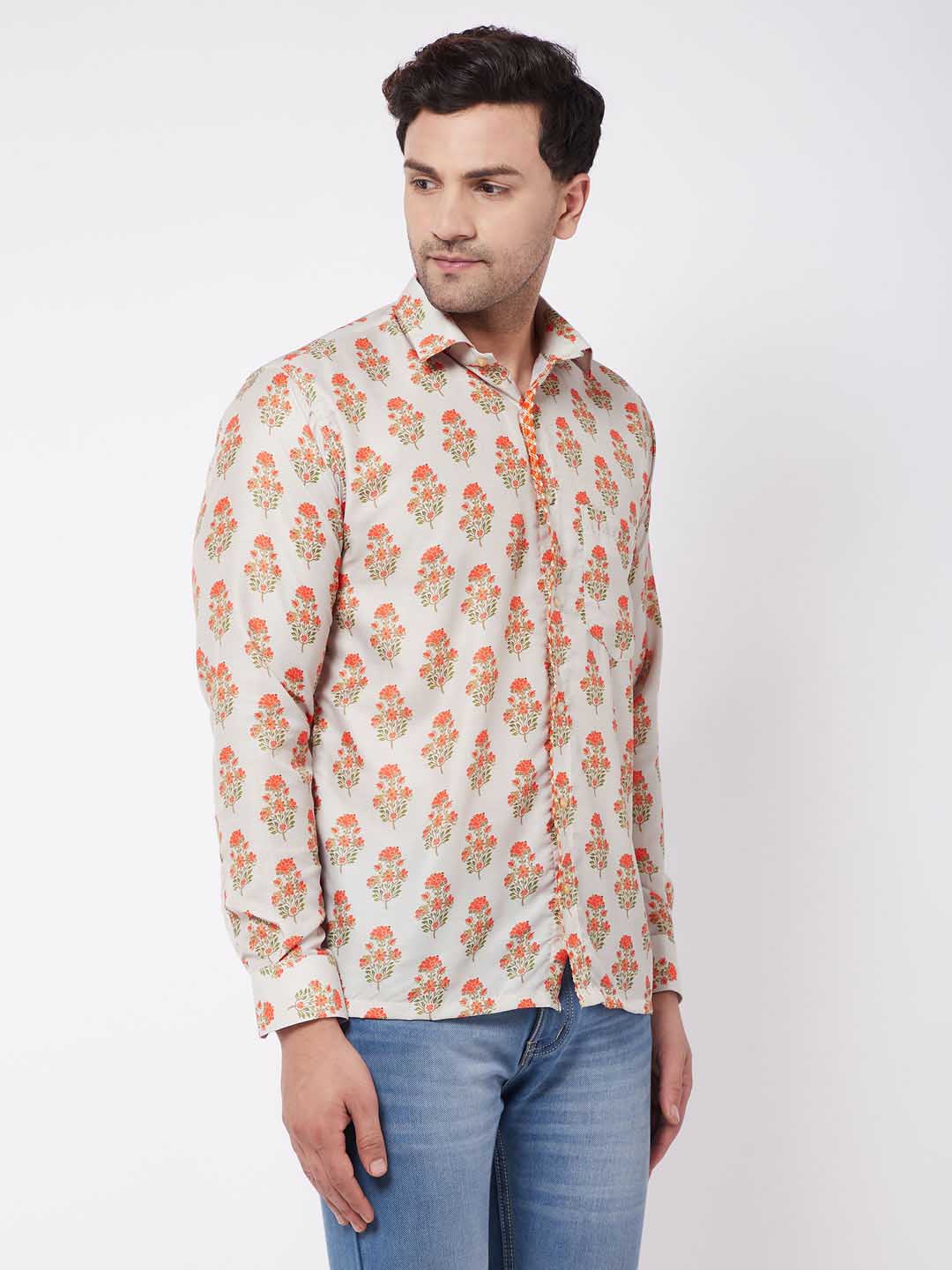 Vastramay Men's Multicolor-Base-Beige Ethnic Shirt