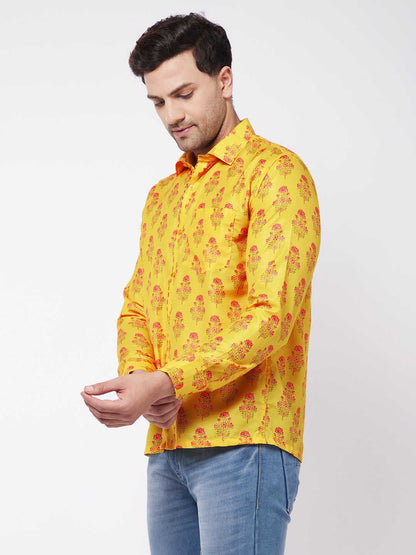 Vastramay Men's Multicolor-Base-Orange Ethnic Shirt