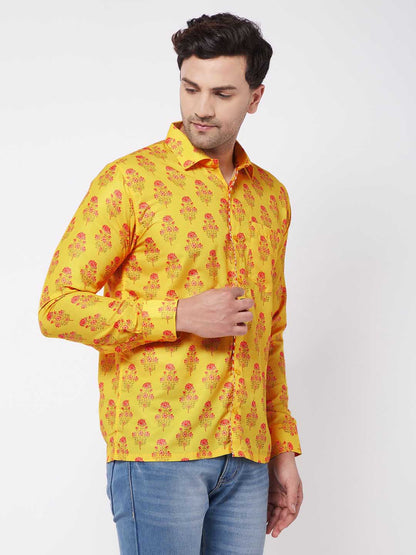 Vastramay Men's Multicolor-Base-Orange Ethnic Shirt