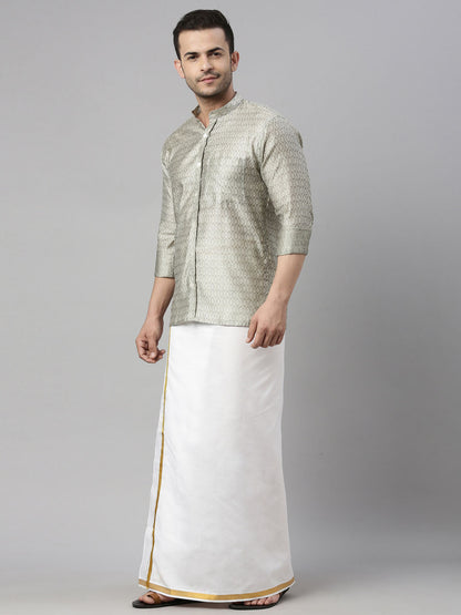 vastramay mens beige color shirt and mundu set