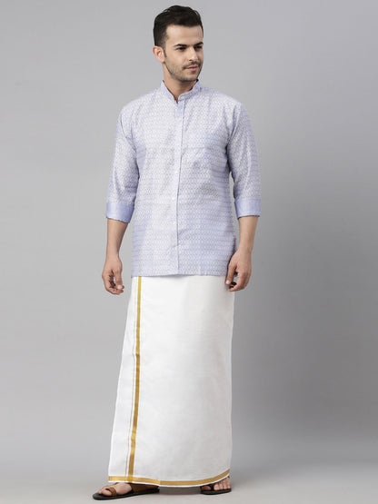 vastramay mens lavender color shirt and mundu set