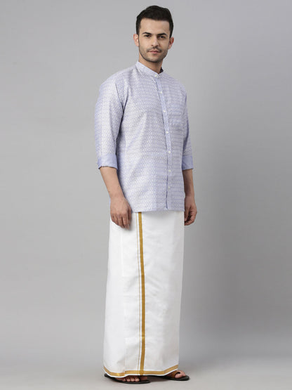 vastramay mens lavender color shirt and mundu set