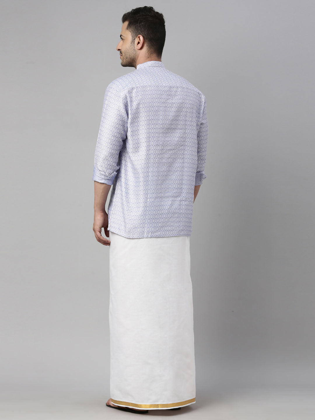 vastramay mens lavender color shirt and mundu set