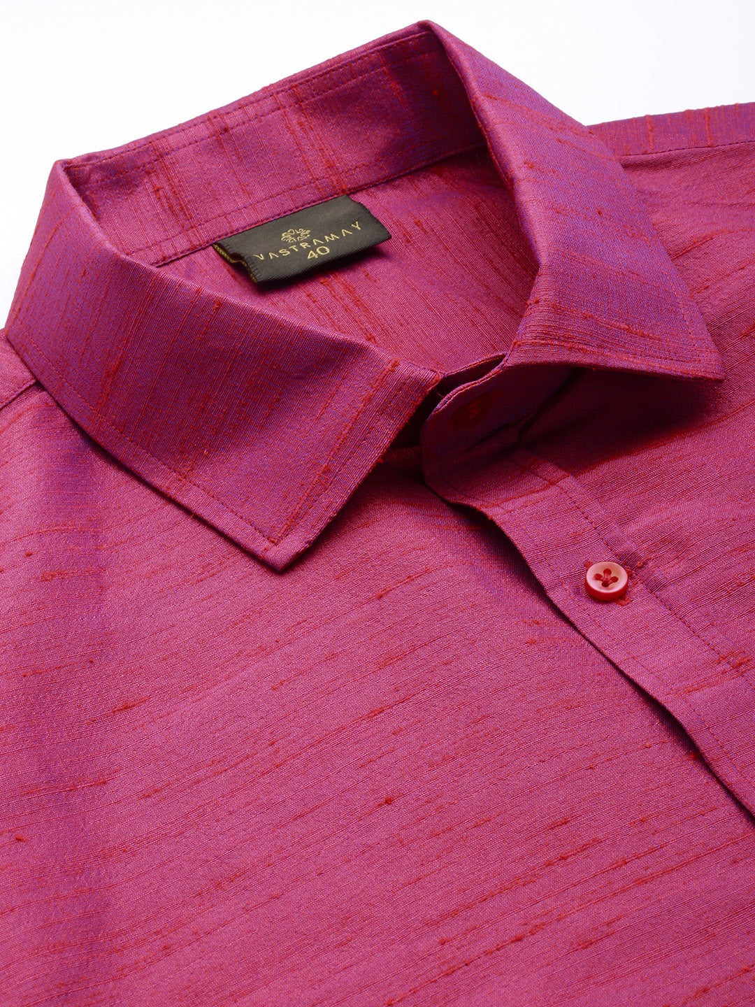 Vastramay Men's Purple Silk Blend Shirt And Mundu Set