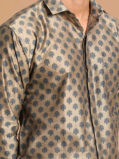 Vastramay Men's Brown Silk Blend Printed Shirt